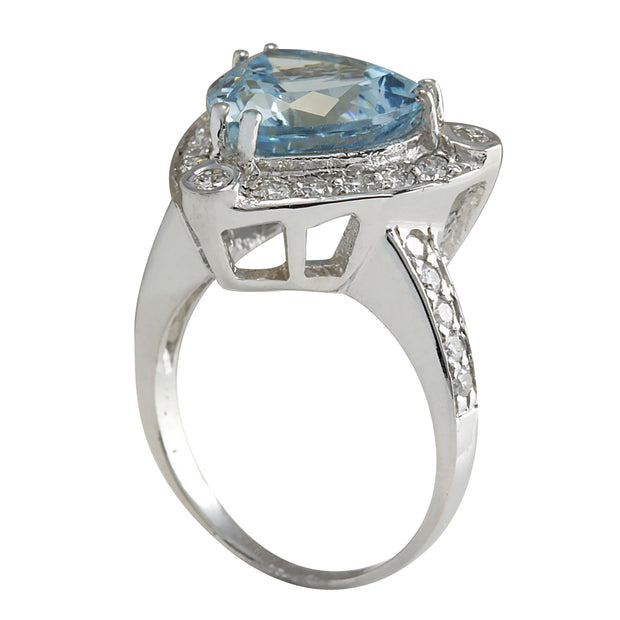 4.73 Carat Natural Aquamarine 14K White Gold Diamond Ring - Fashion Strada
