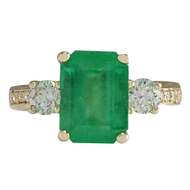 4.70 Carat Natural Emerald 14K Yellow Gold Diamond Ring - Fashion Strada