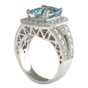 4.67 Carat Natural Aquamarine 14K White Gold Diamond Ring - Fashion Strada