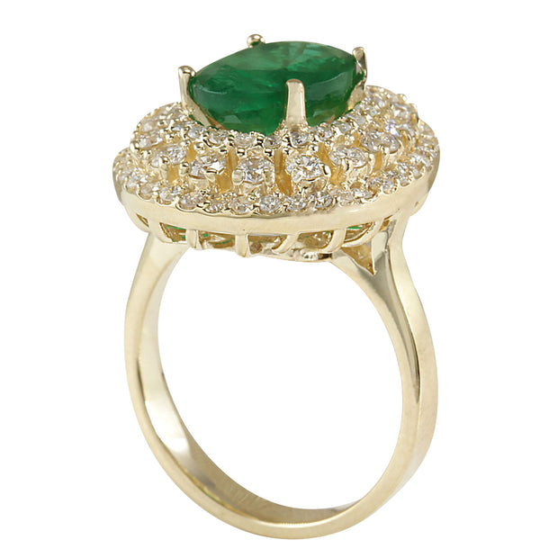 4.66 Carat Natural Emerald 14K Yellow Gold Diamond Ring - Fashion Strada