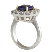 4.66 Carat Natural Tanzanite 14K White Gold Diamond Ring - Fashion Strada