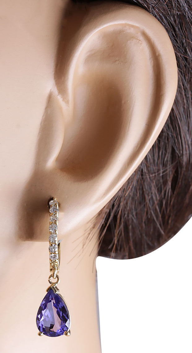 4.65 Carat Natural Tanzanite 14K Yellow Gold Diamond Earrings - Fashion Strada
