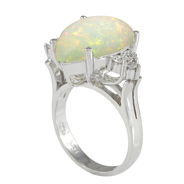 4.61 Carat Natural Opal 14K White Gold Diamond Ring - Fashion Strada