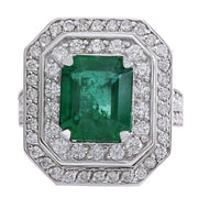 4.59 Carat Natural Emerald 14K White Gold Diamond Ring - Fashion Strada