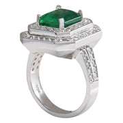 4.59 Carat Natural Emerald 14K White Gold Diamond Ring - Fashion Strada