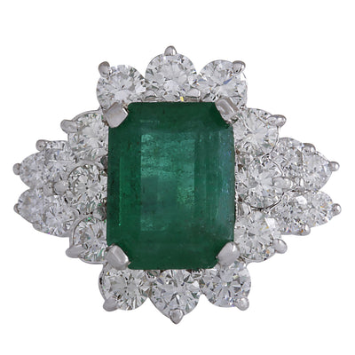 4.58 Carat Natural Emerald 14K White Gold Diamond Ring - Fashion Strada