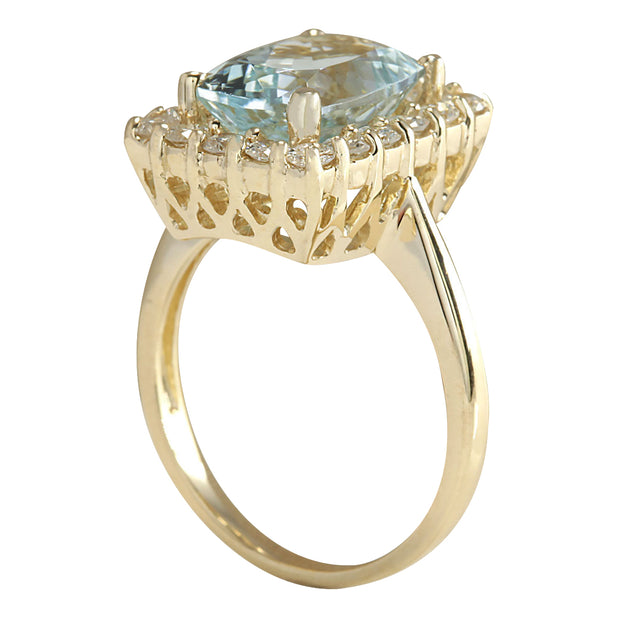 4.54 Carat Natural Aquamarine 14K Yellow Gold Diamond Ring - Fashion Strada