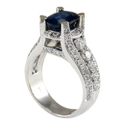 4.45 Carat Natural Sapphire 14K White Gold Diamond Ring - Fashion Strada