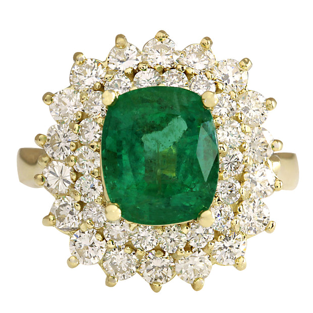 4.39 Carat Natural Emerald 14K Yellow Gold Diamond Ring - Fashion Strada