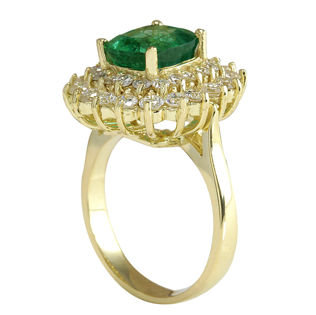 4.39 Carat Natural Emerald 14K Yellow Gold Diamond Ring - Fashion Strada