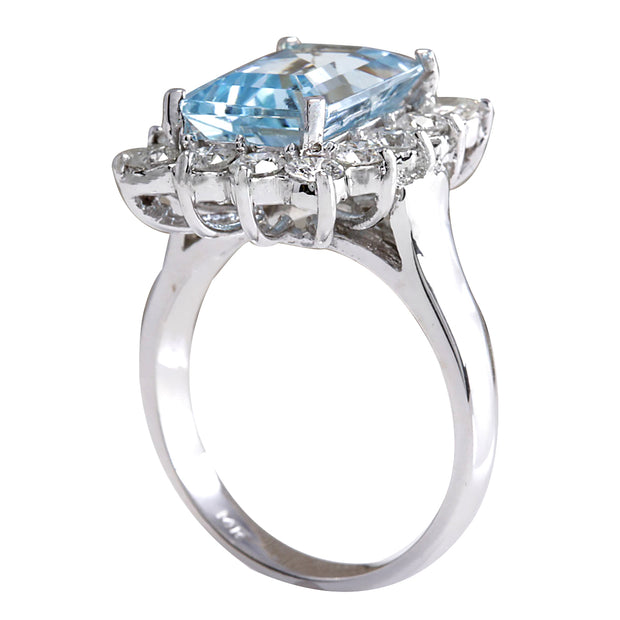 4.42 Carat Natural Aquamarine 14K White Gold Diamond Ring - Fashion Strada