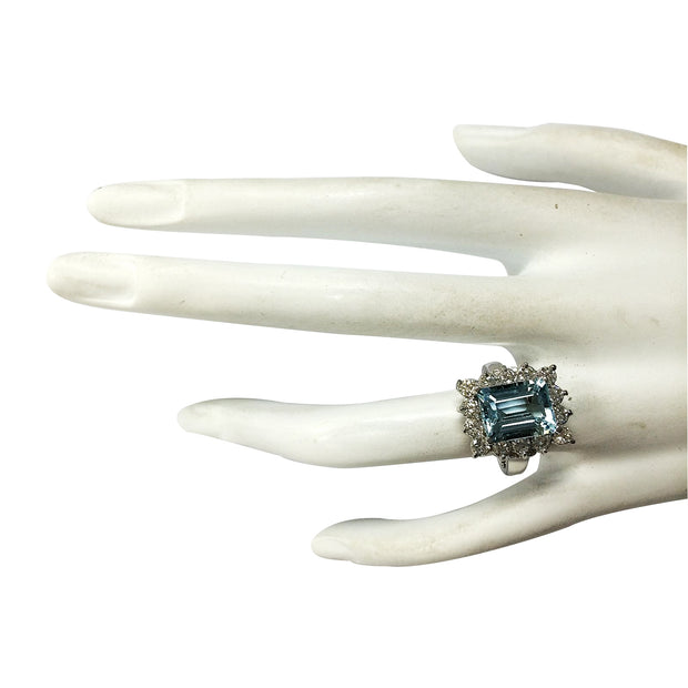 4.42 Carat Natural Aquamarine 14K White Gold Diamond Ring - Fashion Strada