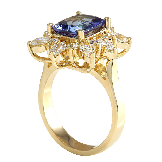 4.36 Carat Natural Tanzanite 14K Yellow Gold Diamond Ring - Fashion Strada