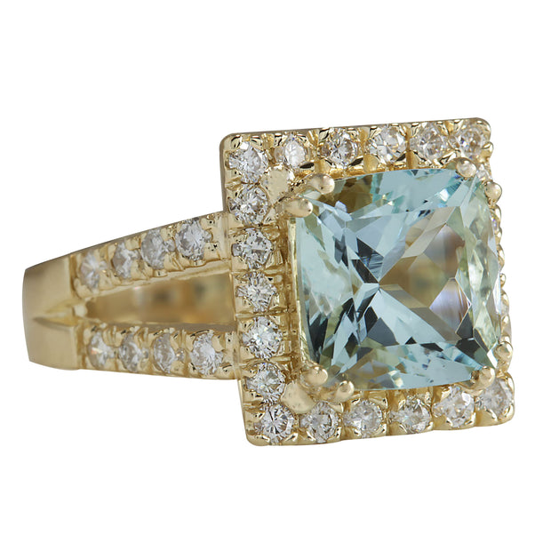 4.13 Carat Natural Aquamarine 14K Yellow Gold Diamond Ring - Fashion Strada