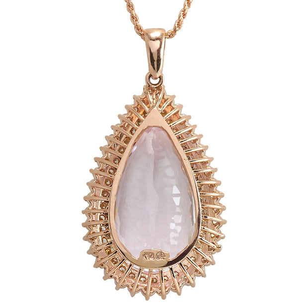 38.92 Carat Natural Kunzite 14K Rose Gold Diamond Necklace - Fashion Strada
