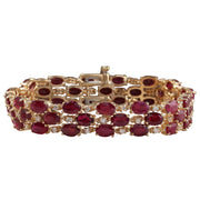 38.13 Carat Natural Ruby 14K Yellow Gold Diamond Bracelet - Fashion Strada
