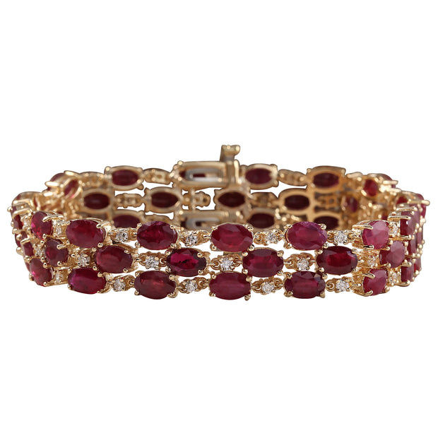 38.13 Carat Natural Ruby 14K Yellow Gold Diamond Bracelet - Fashion Strada