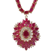 36.62 Carat Natural Ruby 14K Yellow Gold Diamond Necklace - Fashion Strada
