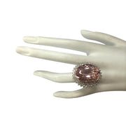 31.81 Carat Natural Morganite 14K White Gold Diamond Ring - Fashion Strada