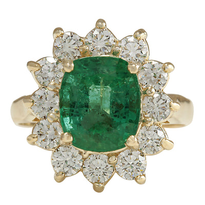 3.98 Carat Natural Emerald 14K Yellow Gold Diamond Ring - Fashion Strada