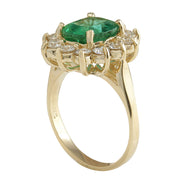 3.98 Carat Natural Emerald 14K Yellow Gold Diamond Ring - Fashion Strada