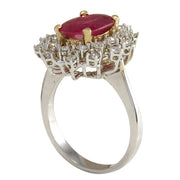 3.91 Carat Natural Ruby 14K White Gold Diamond Ring - Fashion Strada