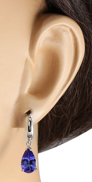 3.88 Carat Natural Tanzanite 14K White Gold Earrings - Fashion Strada