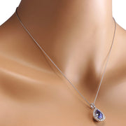3.85 Carat Natural Tanzanite 14K White Gold Diamond Necklace - Fashion Strada
