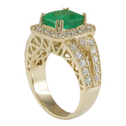 3.84 Carat Natural Emerald 14K Yellow Gold Diamond Ring - Fashion Strada