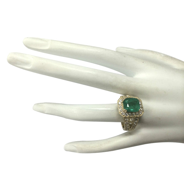 3.84 Carat Natural Emerald 14K Yellow Gold Diamond Ring - Fashion Strada