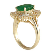 3.82 Carat Natural Emerald 14K Yellow Gold Diamond Ring - Fashion Strada