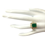 3.82 Carat Natural Emerald 14K Yellow Gold Diamond Ring - Fashion Strada