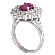 3.79 Carat Natural Ruby 14K White Gold Diamond Ring - Fashion Strada