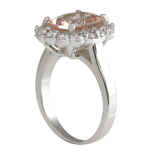 3.76 Carat Natural Morganite 14K White Gold Diamond Ring - Fashion Strada