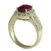 3.73 Carat Natural Ruby 14K Yellow Gold Diamond Ring - Fashion Strada