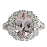 3.70 Carat Natural Morganite 14K White Gold Diamond Ring - Fashion Strada