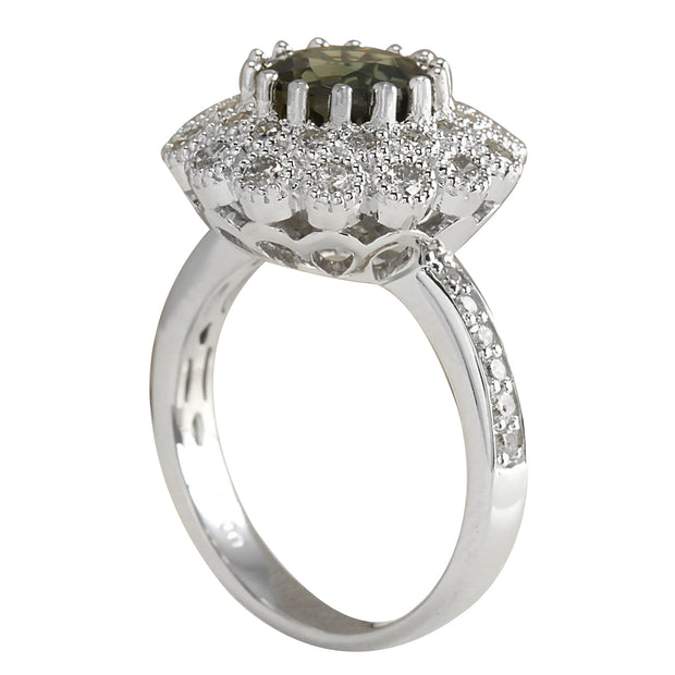 3.55 Carat Natural Sapphire 14K White Gold Diamond Ring - Fashion Strada