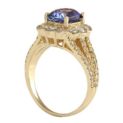 3.65 Carat Natural Tanzanite 14K Yellow Gold Diamond Ring - Fashion Strada