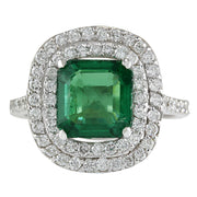 3.62 Carat Natural Emerald 14K White Gold Diamond Ring - Fashion Strada