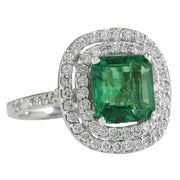 3.62 Carat Natural Emerald 14K White Gold Diamond Ring - Fashion Strada