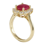 3.57 Carat Natural Ruby 14K Yellow Gold Diamond Ring - Fashion Strada