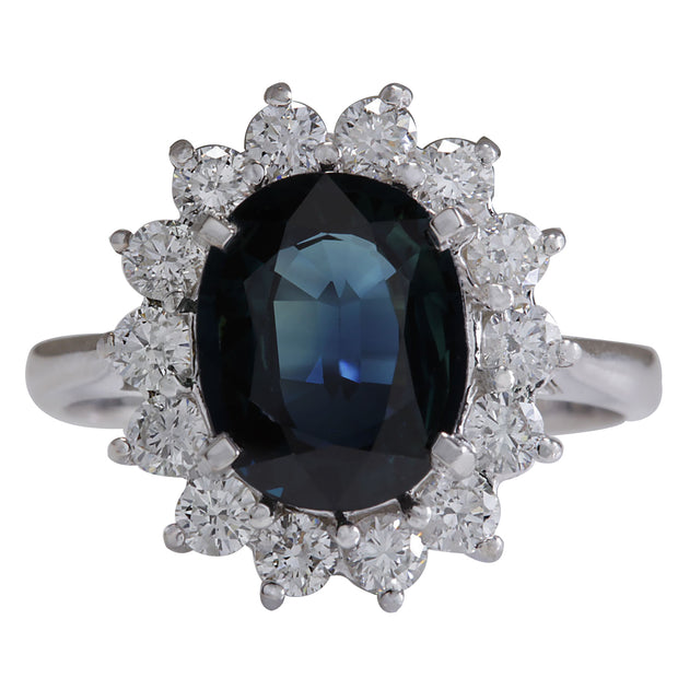 3.56 Carat Natural Sapphire 14K White Gold Diamond Ring - Fashion Strada