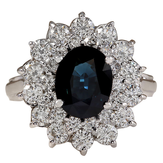 3.51 Carat Natural Sapphire 14K White Gold Diamond Ring - Fashion Strada