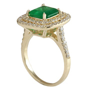 3.50 Carat Natural Emerald 14K Yellow Gold Diamond Ring - Fashion Strada