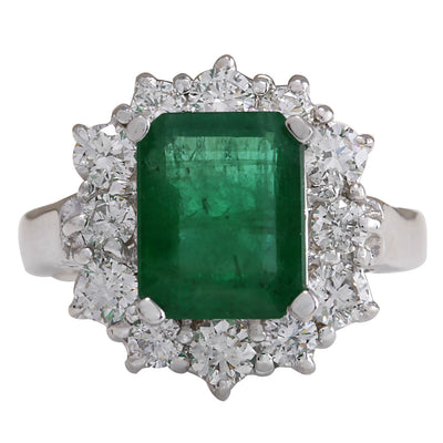 3.49 Carat Natural Emerald 14K White Gold Diamond Ring - Fashion Strada