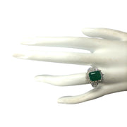 3.49 Carat Natural Emerald 14K White Gold Diamond Ring - Fashion Strada