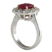 3.47 Carat Natural Ruby 14K White Gold Diamond Ring - Fashion Strada