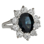 3.41 Carat Natural Sapphire 14K White Gold Diamond Ring - Fashion Strada