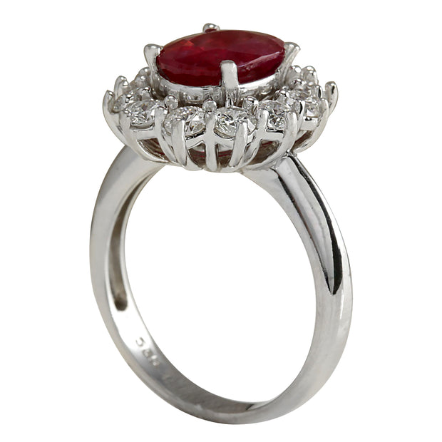 3.38 Carat Natural Ruby 14K White Gold Diamond Ring - Fashion Strada