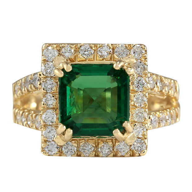 3.37 Carat Natural Emerald 14K Yellow Gold Diamond Ring - Fashion Strada